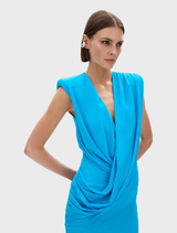 Stunning aquamarine Solstice Gown showcasing a sophisticated style, designed for formal wear and special occasions.