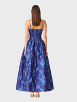 Timeless cobalt blue maxi gown with a structured fit, fully lined for comfort, and ideal for elegant evening wear.