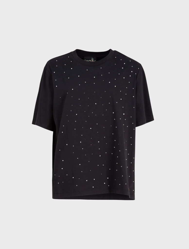 A black t-shirt with silver dots, featuring the Sparkle Magic design.
