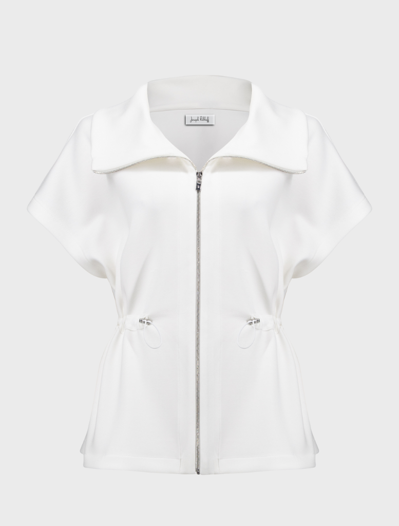 Stylish off-white hip-length jacket, ideal for sporty looks and versatile enough for various occasions.