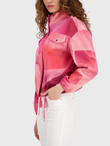 High-quality cotton jacket for women, showcasing an all-over floral design, long sleeves, and fake flap pockets for added style.