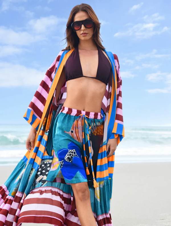  Colorful Step Into Sunshine Shorts featuring a vibrant multifish pattern, perfect for summer outings and casual wear.