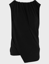 Elegant black Stine top hanging, highlighting its modern style and smooth material.