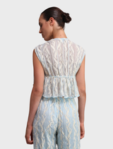 Aqua stone top with a glossy finish, highlighting its natural beauty and intricate details.