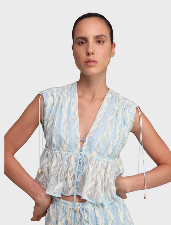 Aqua stone top featuring a smooth surface and natural variations in color and texture.