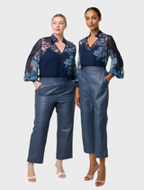 Montoya cropped leather pants in stonewashed blue, featuring a straight leg cut for a chic and contemporary look.
