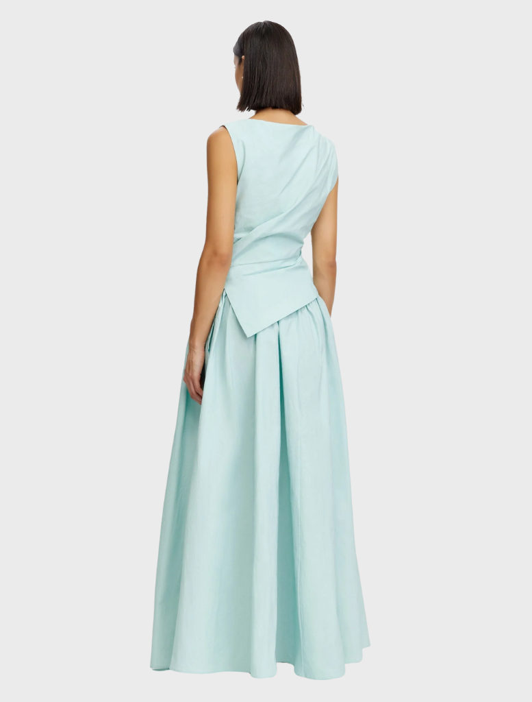 Stopes Maxi Dress in Aqua Frost, showcasing a stylish, flowing design suitable for summer gatherings and events.