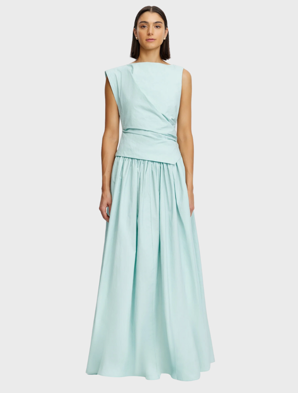 Aqua Frost Stopes Maxi Dress featuring a flowing silhouette and elegant design, perfect for summer occasions.