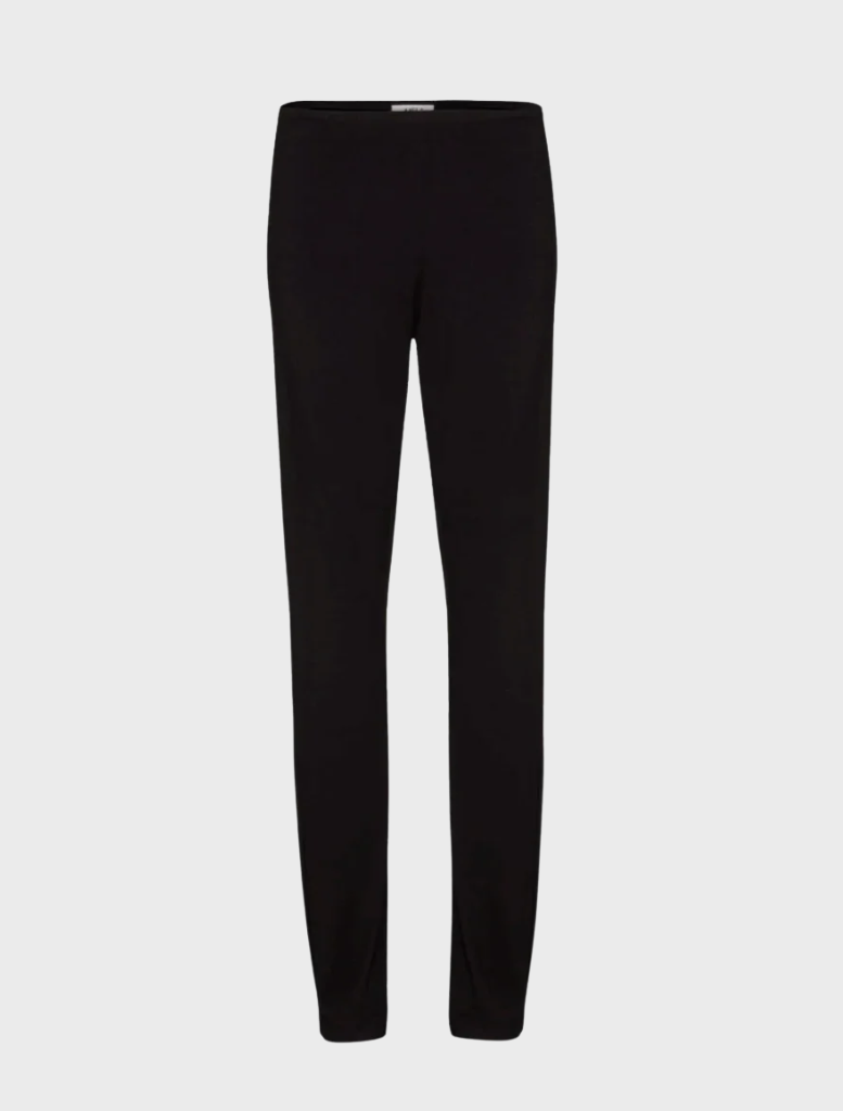 Black straight pants arranged neatly, emphasizing their classic cut and suitability for professional or everyday outfits.