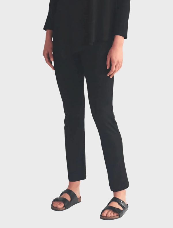 Black straight pants displayed on a white background, showcasing a sleek and modern design suitable for various occasions.