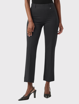 Sleek charcoal grey heavy knit pants featuring a straight-leg silhouette, hidden elastic waistband, and practical patch pockets.