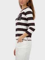 Stylish dark chocolate striped jersey with R/N design, perfect for adding a touch of sophistication to any wardrobe.
