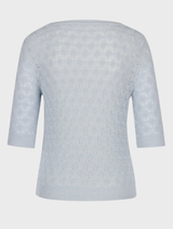Structured light blue pullover with a round neckline, ideal for casual wear.