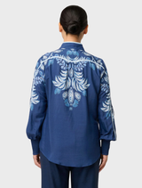 Moonlit Batik pattern on Asher Viscose Faille Shirt, offering a chic and comfortable option for any wardrobe.