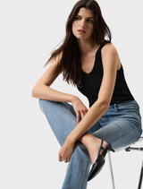 Light blue stretch bootcut jeans, combining classic style with a comfortable fit for all-day wear.