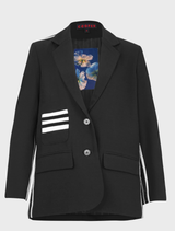 Black Cooper Club Jacket hanging against a neutral background, illustrating its stylish design and premium quality.