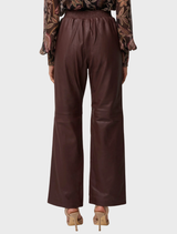 Oxblood straight leg pants with an elasticated waist, designed for comfort and style.
