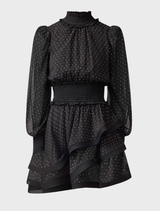 Stylish black Moss Mini Dress with a minimalist design, offering versatility for both casual and formal settings.