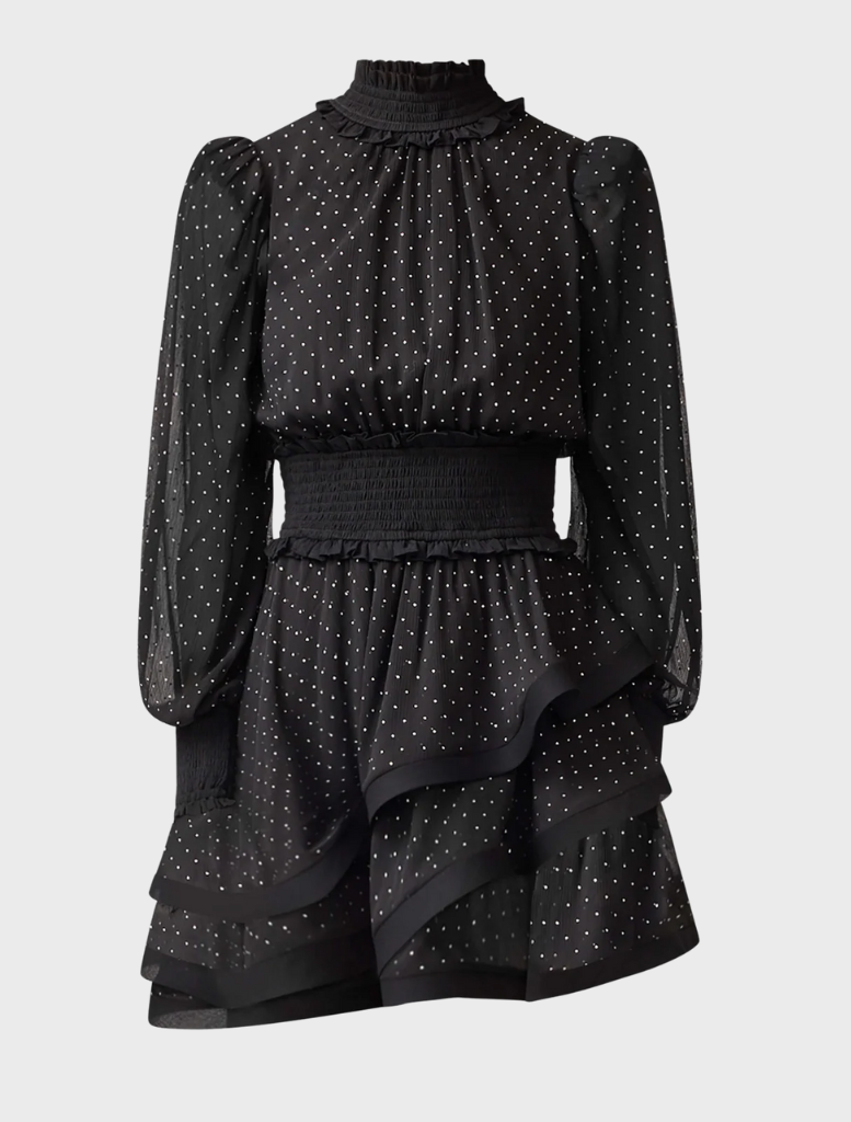 Stylish black Moss Mini Dress with a minimalist design, offering versatility for both casual and formal settings.