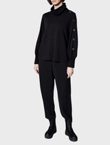 Comfortable black barrel trousers crafted from supersoft fabric, perfect for everyday wear and relaxed styling.
