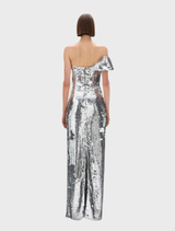 Graceful silver Tamzin gown with a flattering fit, suitable for elegant occasions and evening festivities.