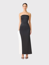 Elegant black-and-white asymmetrical gown from Elliatt, perfect for making a statement at evening events with minimal accessories.