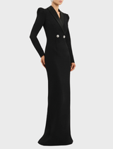 Sophisticated black gown from the Symphony collection, showcasing a timeless design and luxurious fabric.
