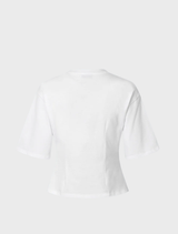White Tampamd t-shirt, slightly cropped, designed in 100% organic cotton with a round neck and a tailored fit.