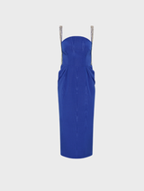 Ultramarine blue Teles embellished midi dress featuring intricate detailing and a flattering silhouette.