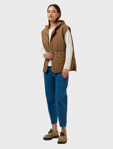 Trendy mocha Tetris jacket showcasing a distinctive block design, perfect for casual outings and fashion-forward looks.