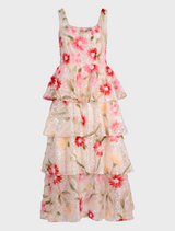 A silver-pink floral dress for the party