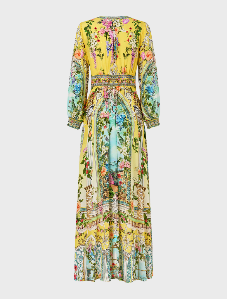Chic button dress with a contoured waistband, embodying the elegance of the Tales of Topkapi Palace.