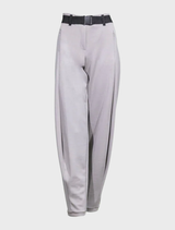 Opal barrel trousers displayed on a mannequin, featuring a relaxed fit and stylish design in a soft, muted color.