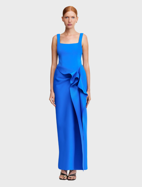 Tuthill Midi Dress in Oxford, featuring a classic design with a fitted bodice and flowing skirt, perfect for any occasion.