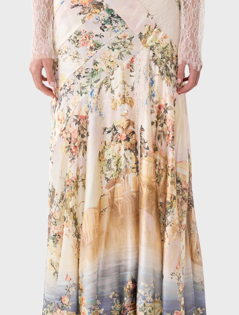 Lace Splice One Shoulder Dress by Twilista, featuring a white base with a vibrant floral print.