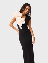 Black Zahara V-Neck gown showcasing a chic and elegant style, perfect for formal occasions.
