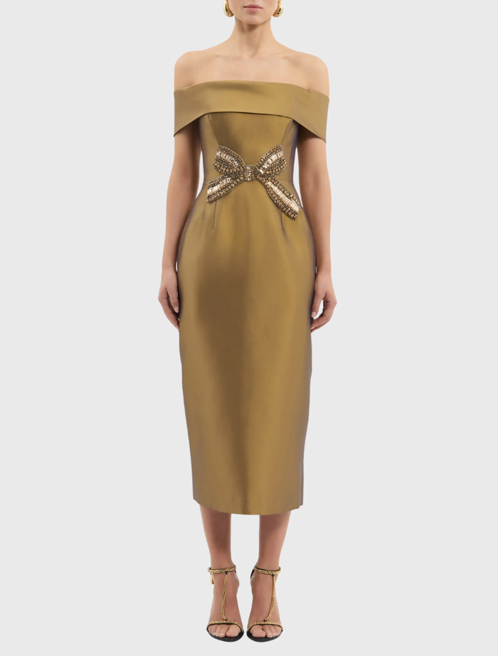 venus gold dress Midi Dresses-AI