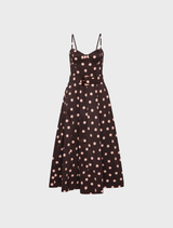 Vivianne Strap Midi Dress featuring a classic polka dot pattern, perfect for casual or semi-formal occasions.