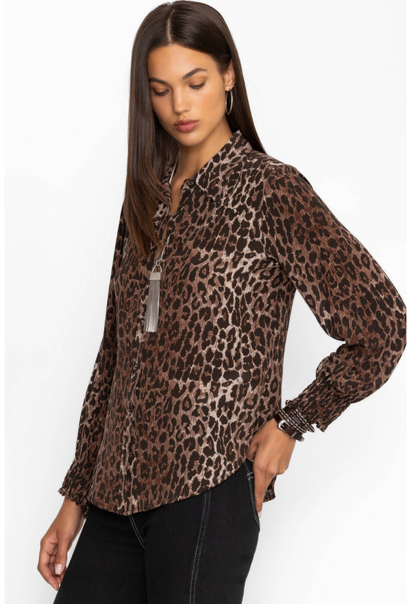 Smocked Cuff Western Shirt - Og Leopard