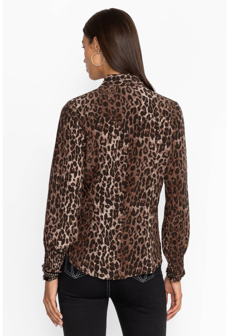 Smocked Cuff Western Shirt - Og Leopard