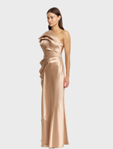 Elegant Werona maxi dress in champagne, showcasing a long, flowing design perfect for formal occasions.