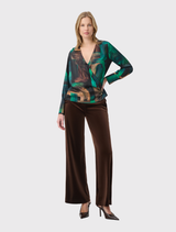Formal mahogany trousers by Joseph Ribkoff, wide-leg style with a belted waist, suitable for professional settings.

