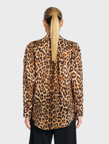 Elegant Wildcat print blouse crafted from soft linen voile, featuring gathered front panels and a stylish front yoke detail.