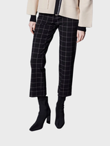 Black window pane check pattern on a textured fabric, showcasing a classic and sophisticated design.