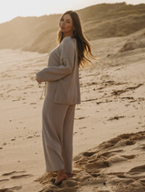 Winter Retreat Merino Cotton Pant in Wheat color, showcasing a soft, cozy fabric ideal for cold weather comfort.