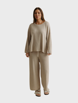Wheat-colored Winter Retreat Merino Cotton Pullover, perfect for layering during chilly winter months.