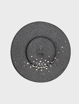 Sophisticated black plate hat by Celia Racewear, crafted for stylish appearances at races and formal events.