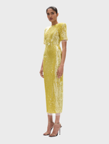 Kaia Sleeve Dress in vibrant lime, highlighting a chic design with graceful sleeves, suitable for any occasion.