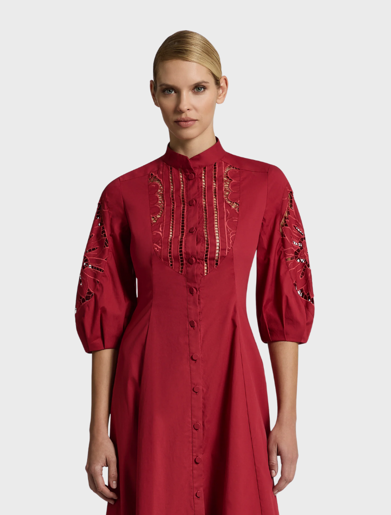 Letitia Shirt Dress in garnet, combining a classic shirt style with a modern fit, ideal for various settings and events.