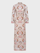 Soft sorbet-nude Paloma Midi dress, featuring a refined design and flowing fabric for an elegant appearance.